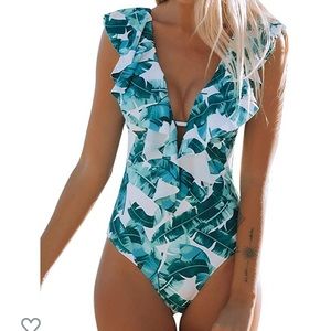 Palm leave one piece bathing suit